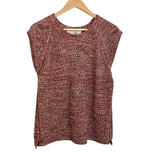 Cotélac France Cap Sleeve Knit Pullover Sweater Top Red Tweed